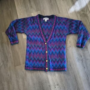 Vibrant Zigzag Cardigan with Gold Accents